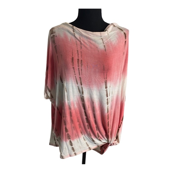 Promesa Tie-Dye Off-The-Shoulder Top - Size S, Pink/White/Brown - Picture 1 of 7
